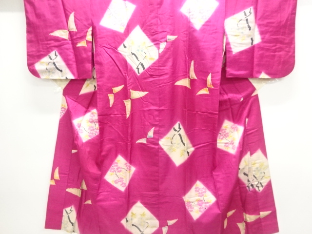 JAPANESE KIMONO / ANTIQUE JUBAN / SILK / FLORAL PLANTS & BUTTERFLY